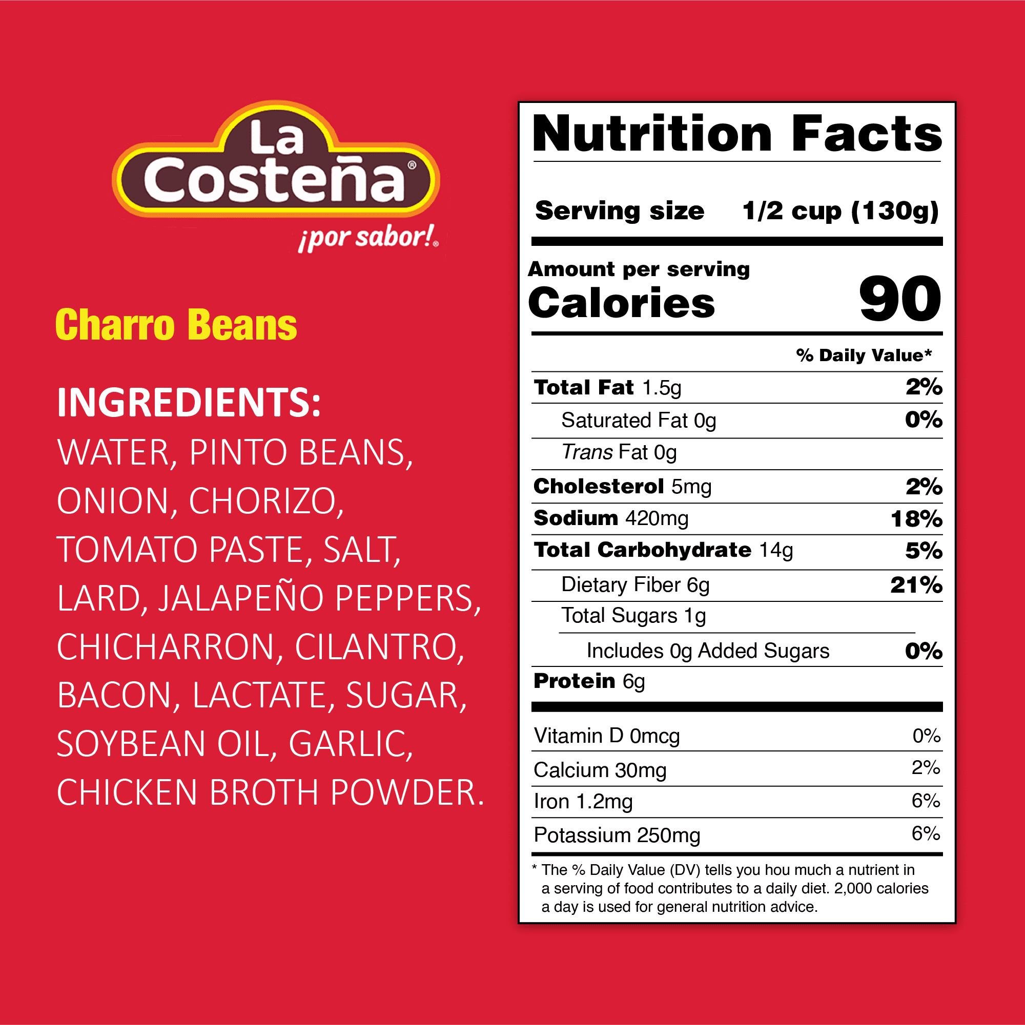 La Costeña Canned Charro Beans with Bacon and Chorizo, 20 oz