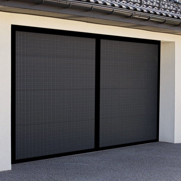 Magnetic Garage Door Screen with 6 Strap Tapes, 10 X 8FT Fiberglass Mesh Screen for Entry Black