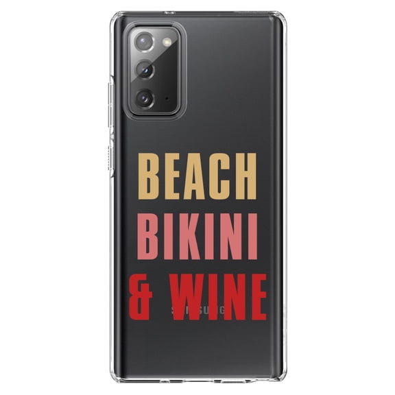 DistinctInk Clear Shockproof Hybrid Case for Galaxy Note 20 ULTRA (6.9" Screen) - TPU Bumper Acrylic Back Tempered Glass Screen Protector - Beach Bikini & Wine