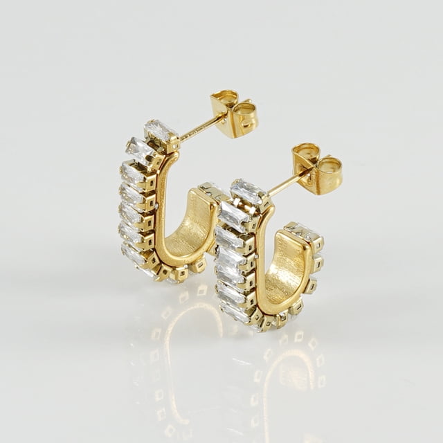 Nvzi Adecuado tanto para hombres como para mujeres, versátil conjunto en forma de U con pendientes de circonita y diamantes, pendientes de acero de titanio con diseño de nicho y pendientes (blancos)