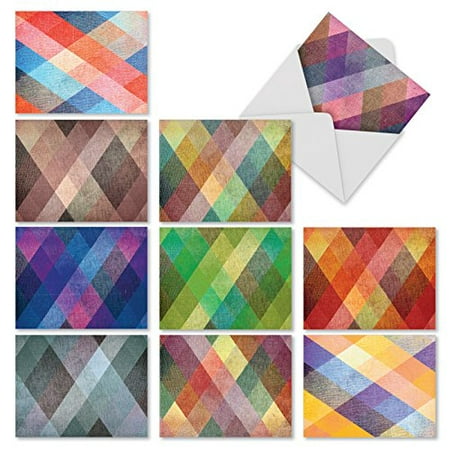'M2054 HARLEQUIN' 10 Assorted Thank You Note Cards Feature Colorful Diamond Patterns with Envelopes by The Best Card (Best White Commander Cards)