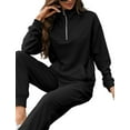 thumbnail image 2 of FIOPHY Women's Waffle Knit 2 Piece Outfits Lounge Sets 1/4 Zip Up Pullover Long Sleeve Top Jogger Sweats Track Suits Set,Black，M, 2 of 5