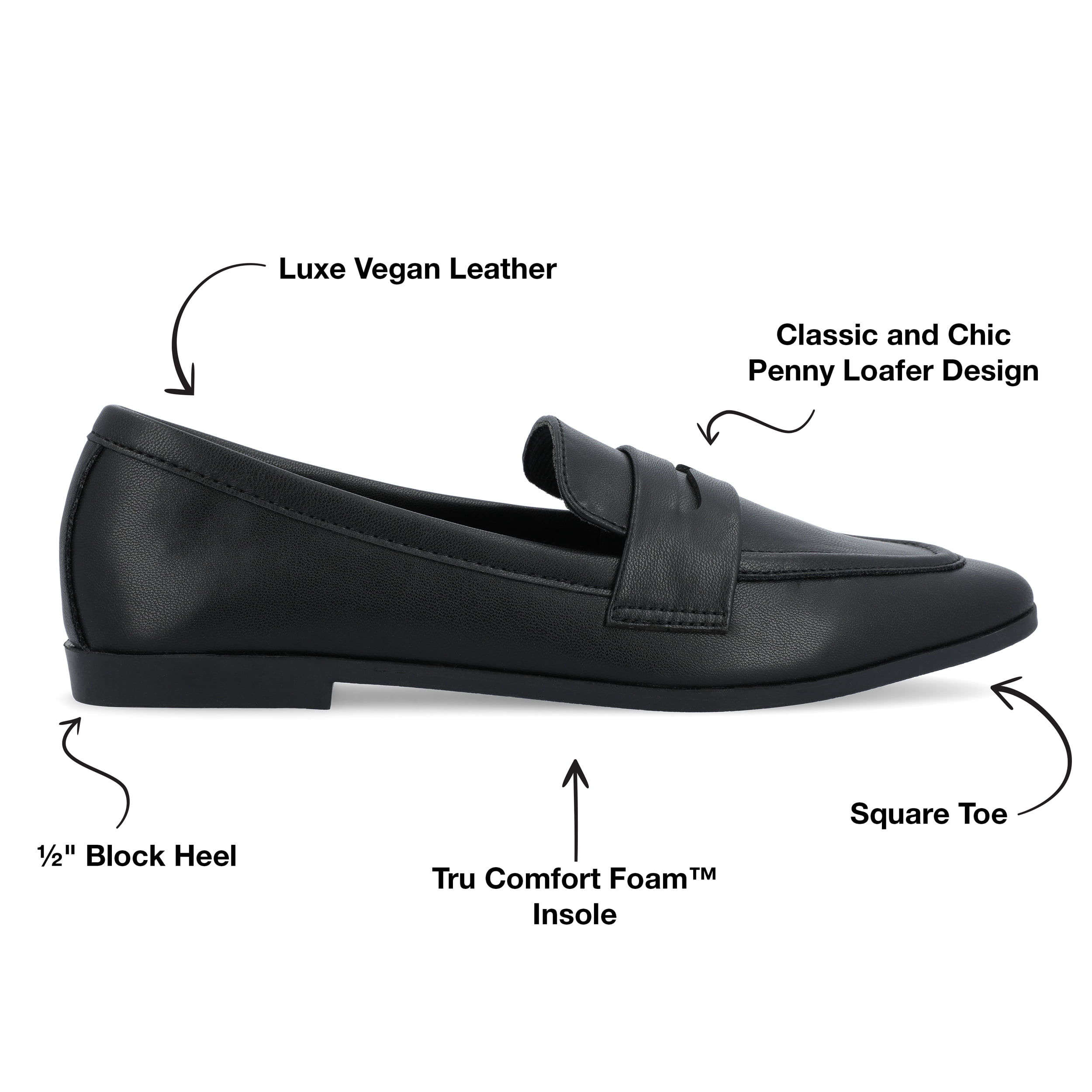 Journee Womens Myeesha Loafer Slip On Square Toe Dress Flats