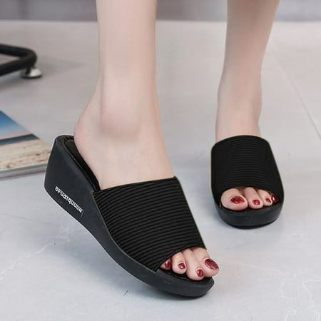 

〖Yilirongyumm〗 Black 38 Slippers For Women Fashion Shoes Wedges Beach Shoes Ladies Sandals Platforms Slippers Casual Women s Slipper