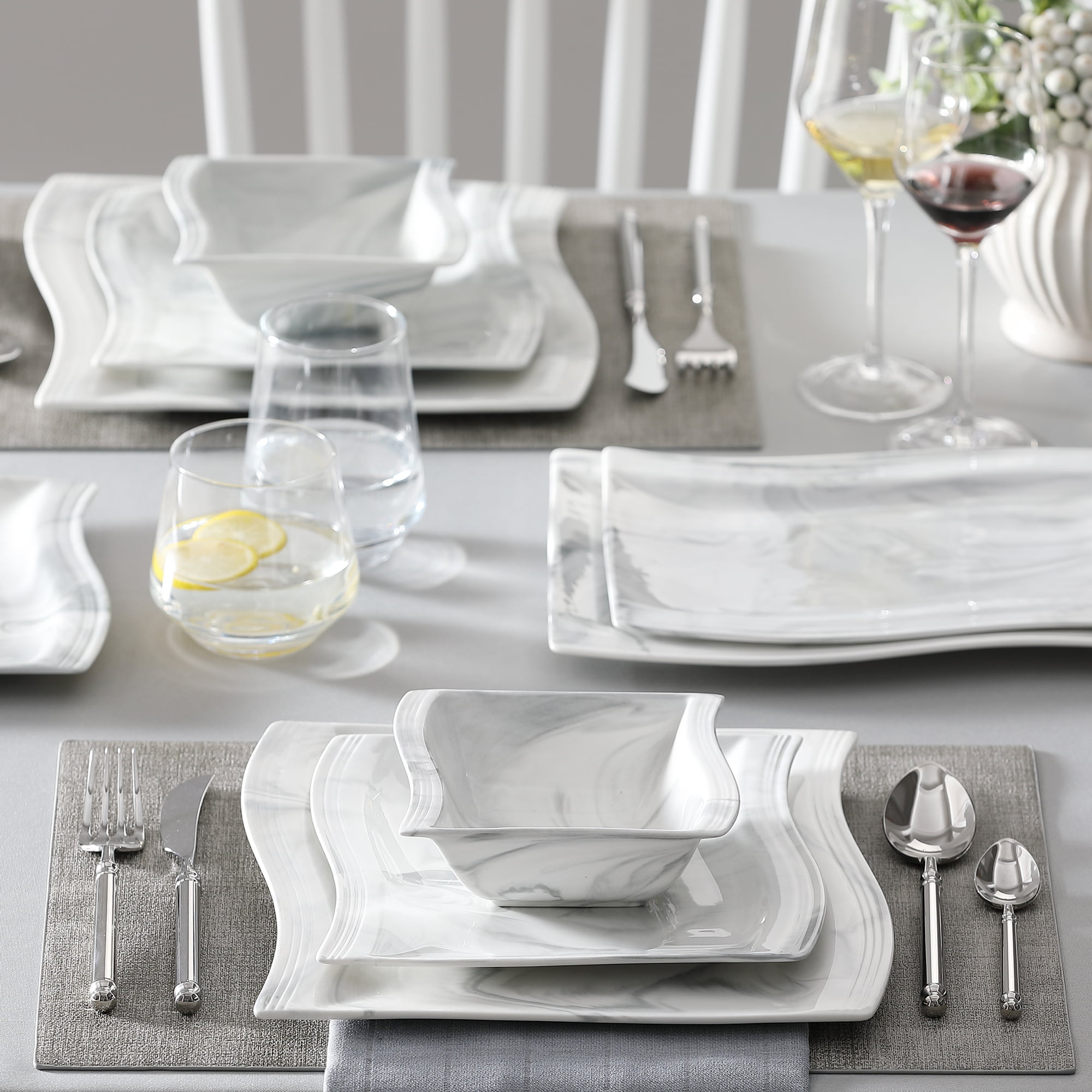 MALACASA, Series Flora, 30-Piece Porcelain Dinnerware Set, Marble Grey  Dinner Set, Service for 6