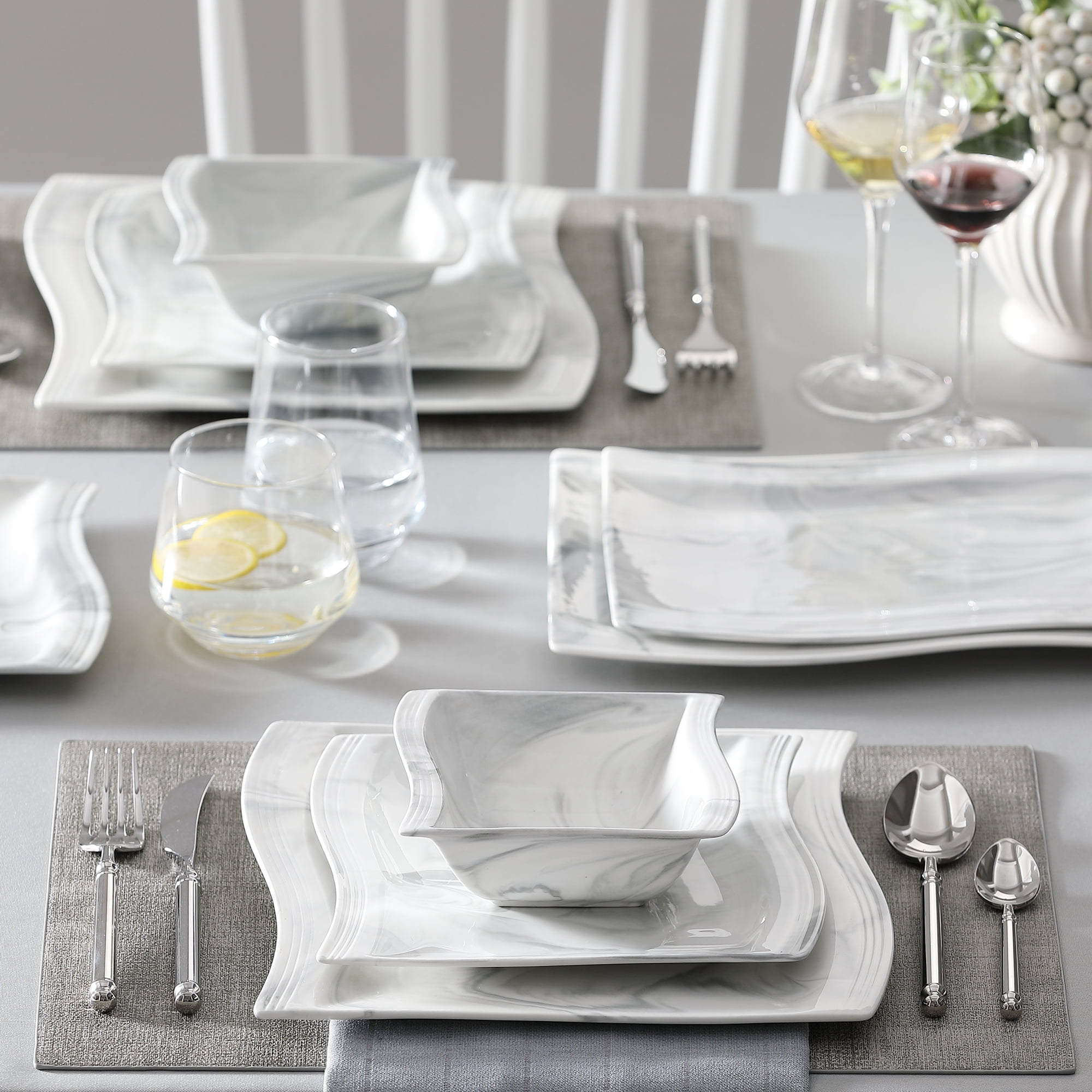 MALACASA, Series Blance, 6-Piece Porcelain Dinner Plates Dinnerware Set,  Ivory White Dinner Set, 10.25