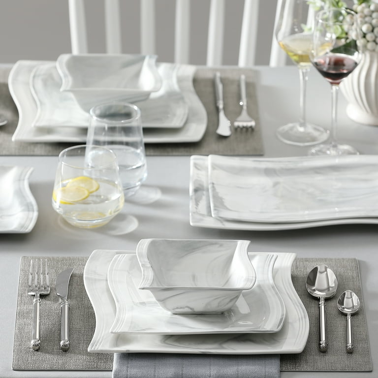 MALACASA Dinnerware Sets, Porcelain Tableware Set Marble Grey, 26