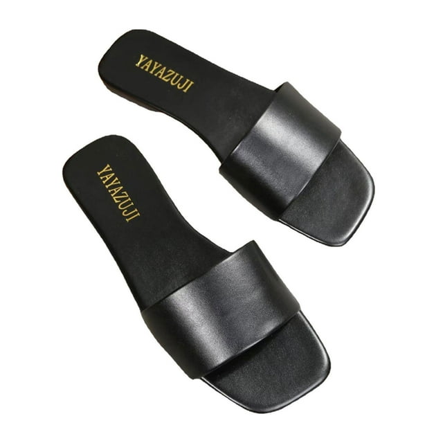 hopeusnice Sandales à Talon Bas pour Femmes à Bout Rond Chaussures Plates Mules Chaussures à Bout Ouvert à Enfiler Chaussures de Plage Confortables Noir 41