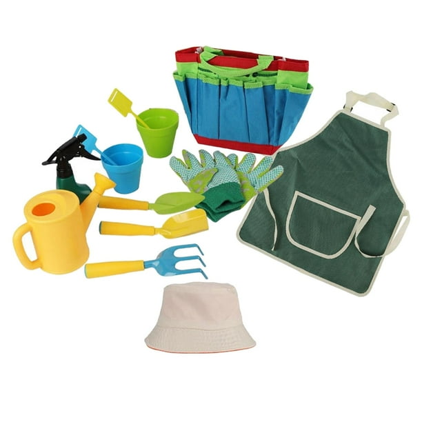 Herramientas de jardinería para niños, juguetes para exteriores, pala, tenedor, bidón de agua, bolsa para regalo infantil. 14 piezas