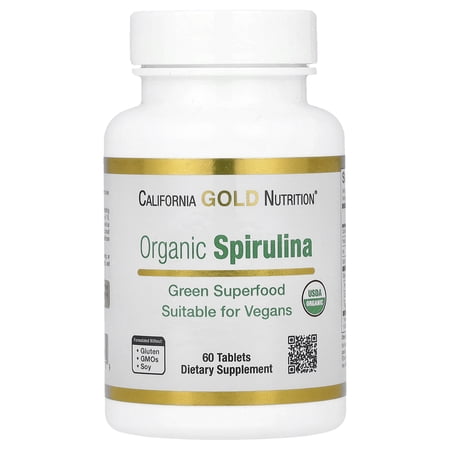California Gold Nutrition Organic Spirulina  1 500 mg  60 Tablets (500 mg per Tablet)