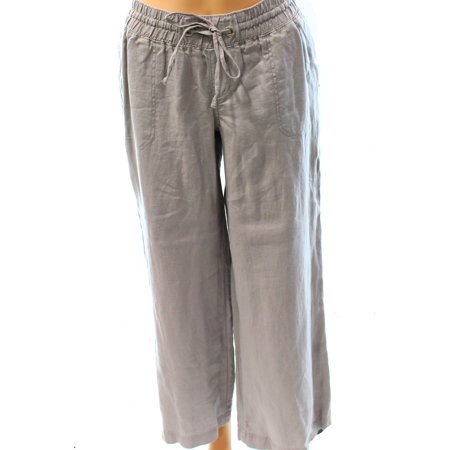 pants drawstring leg wide linen inc gray sky womens woven