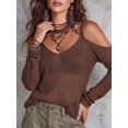 thumbnail image 5 of Women's Sheer Knit Top V-Neck Cold Shoulder Cutout Shoulder Long Sleeve Loose Fit Pullover for Fall Winter Layering Boho Vacation Daily Outfits, 5 of 8