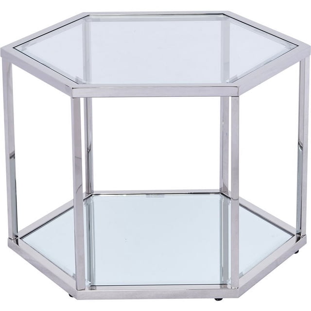 Best Master Furniture Radha Hexagonal Modern Glass Coffee Table with 1 Coffee Table, Silver