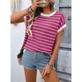 thumbnail image 5 of Women'S Sweater Vest Striped Pullover Tank Top Round Neck Cap Sleeve Light-Weight Summer Casual Clothes Rose Red XL, 5 of 9