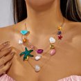 thumbnail image 3 of NICKSUN Boho Summer Beach Layered Necklace, Multilayer Starfish Scallop Pearl Y-Drop Long Chain, Colorful Enamel Rhinestone Ocean Stackable Statement Jewelry, 3 of 7