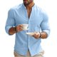 thumbnail image 1 of pstuiky camisetas de manga larga para hombre, Camisas casuales de lino a la moda para hombre, de color liso, con botones y cuello alto, de manga larga tops de invierno para hombre m, 1 of 9