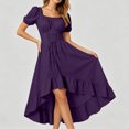 thumbnail image 4 of yboeqw Womens Square Neck Short Puff Sleeve Dress Corset Lace‑Up Waist Ruffled High‑Low Hem Gothic Party Midi Dress Size S, 4 of 7