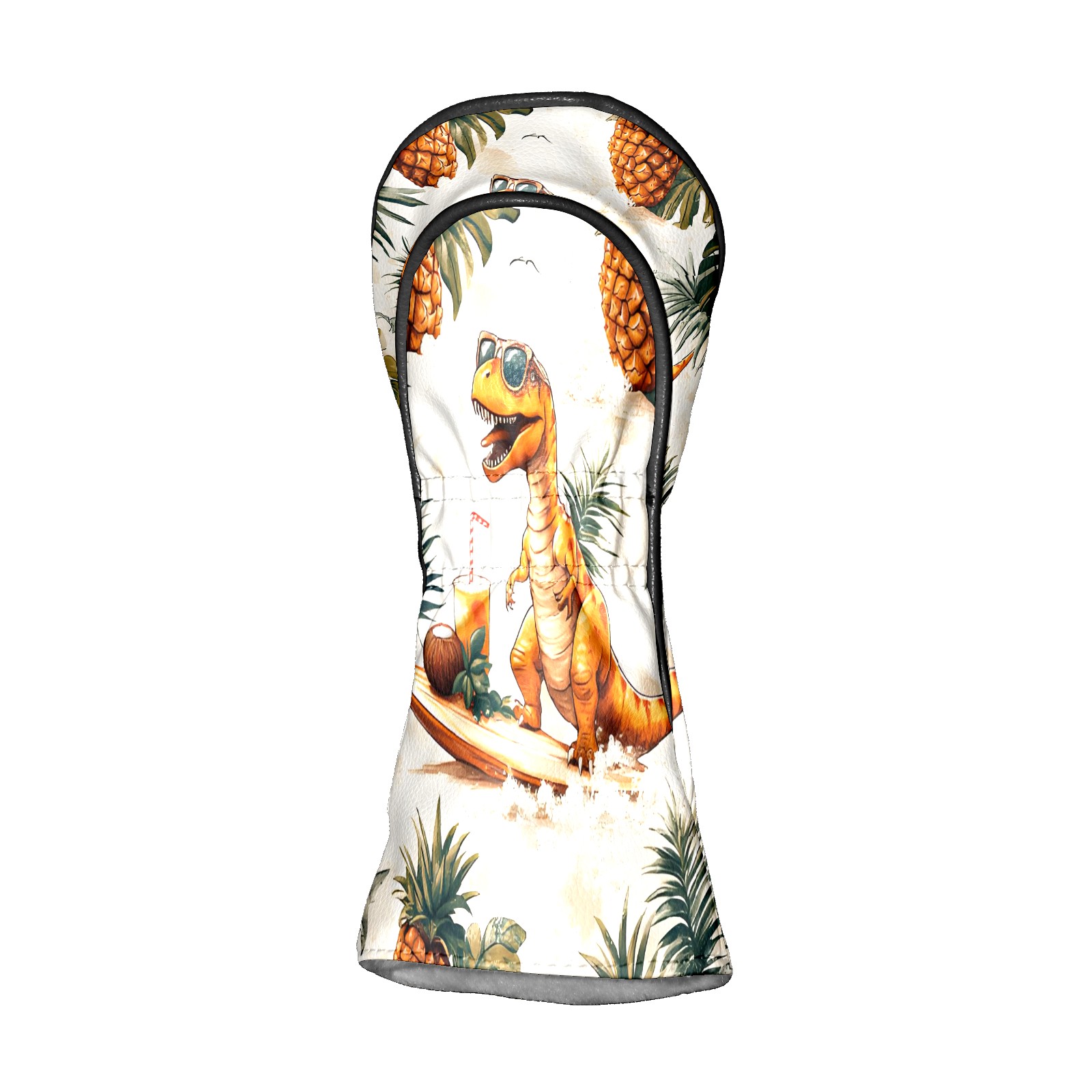 Golf Club Covers, Cream Dino Tropical Premium PU Leather Driver Hybrid Putter Head Covers with Velvet Lining, Waterproof Golf Gifts for Men Women