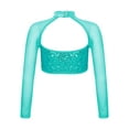 thumbnail image 3 of iiniim Girls Shiny Sequins Hollow Out Long Sleeve Crop Tops for Dance Workout Gymnastics Lake Blue 6, 3 of 7