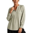 thumbnail image 2 of ClodeEU Women's Henley Pleated Front Long Sleeve Blouse,Casual Loose Flowy Shirt Top Green,Women's Plus XXL, 2 of 7