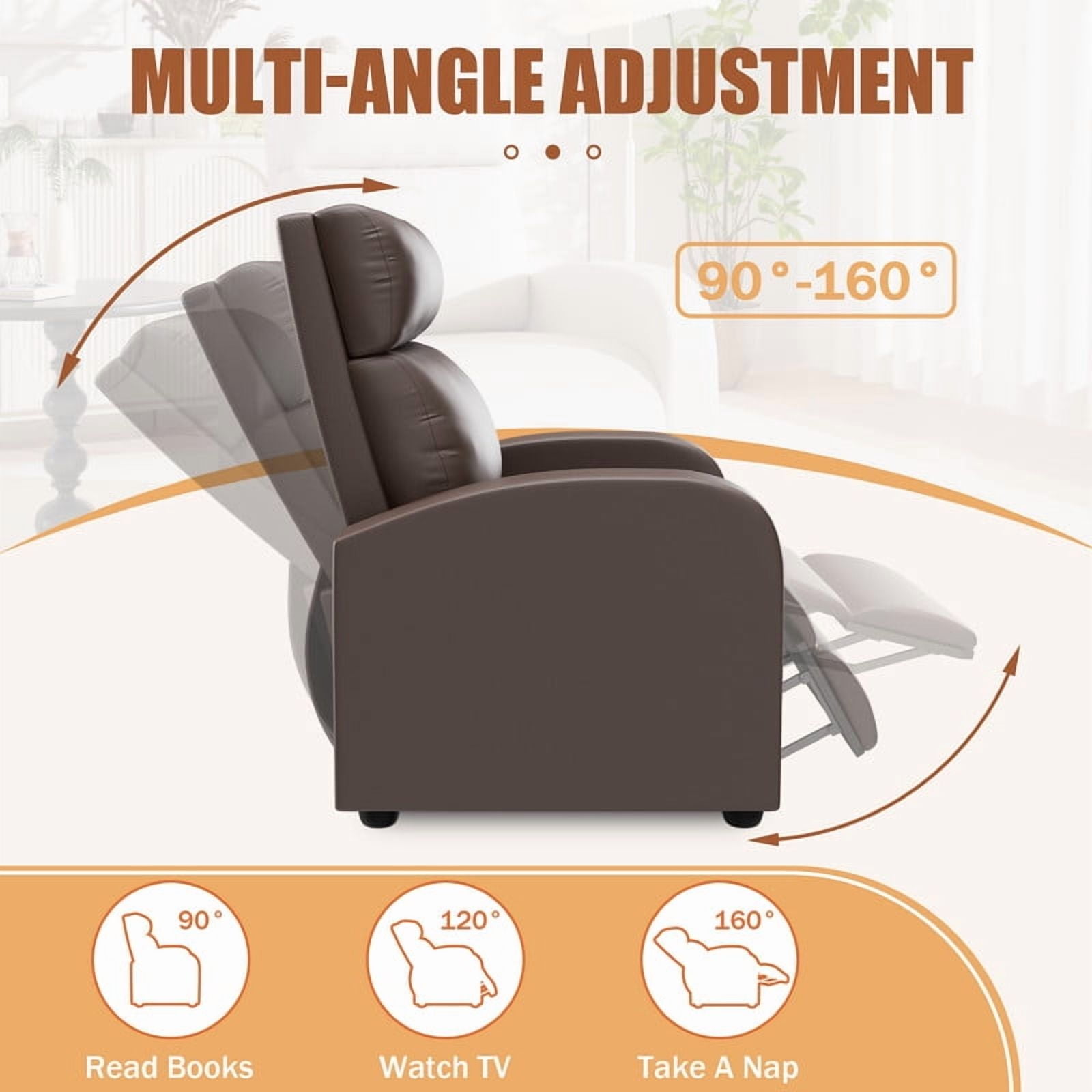 Furmax Recliner Chair Pu Leather Single Sofa Home Theater Recliners with 2 Point Massage Function for Living Room,PU Brown