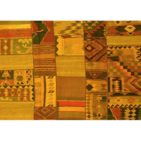 Ahgly Company Indoor Rectangle Patchwork Yellow Transitional Area Rugs, 6' x 9'