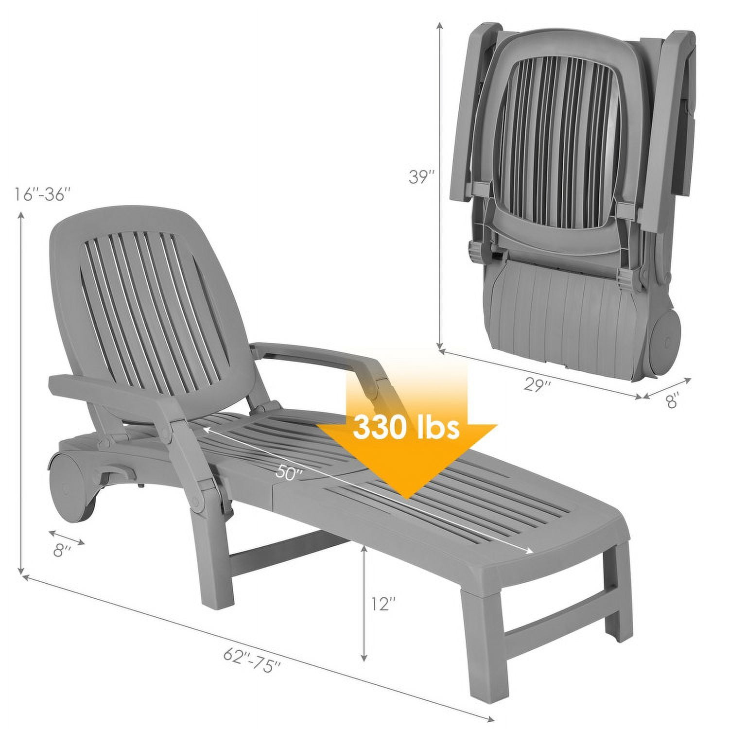Aimee Lii Adjustable Patio Sun Lounger with Weather Resistant Wheels, Patio Loungers, Gray Aimee Lii Adjustable Patio Sun Lounger with Weather Resistant Wheels, Patio Loungers, Gray