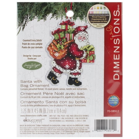 UPC: 0088677089122 | DIMENSIONS Counted Cross Stitch Santa with Bag Christmas Ornament Kit  3.5   W x 4.5   H