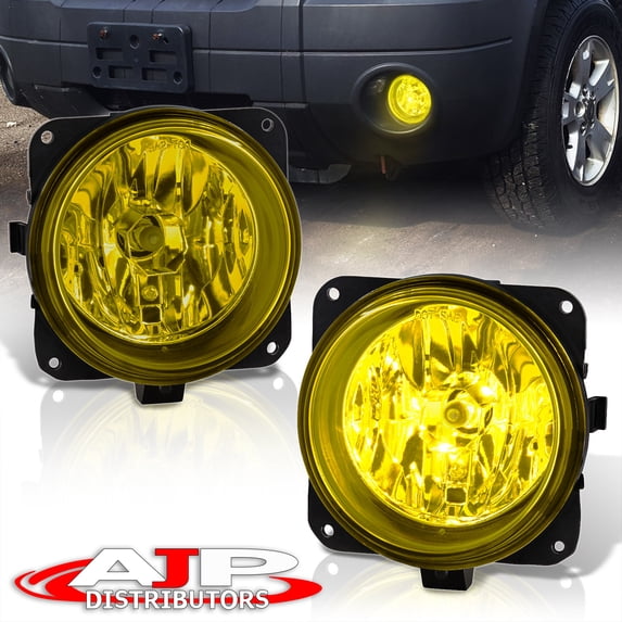 For 2005-2007 Ford Escape / 2003-2004 Mustang Cobra / 2002-2004 Focus SVT Chrome Housing Front Bumper Driving Fog Lights Lamps Assembly Pair + Bulbs (Yellow Lens) - SN95 02 Lincoln LS