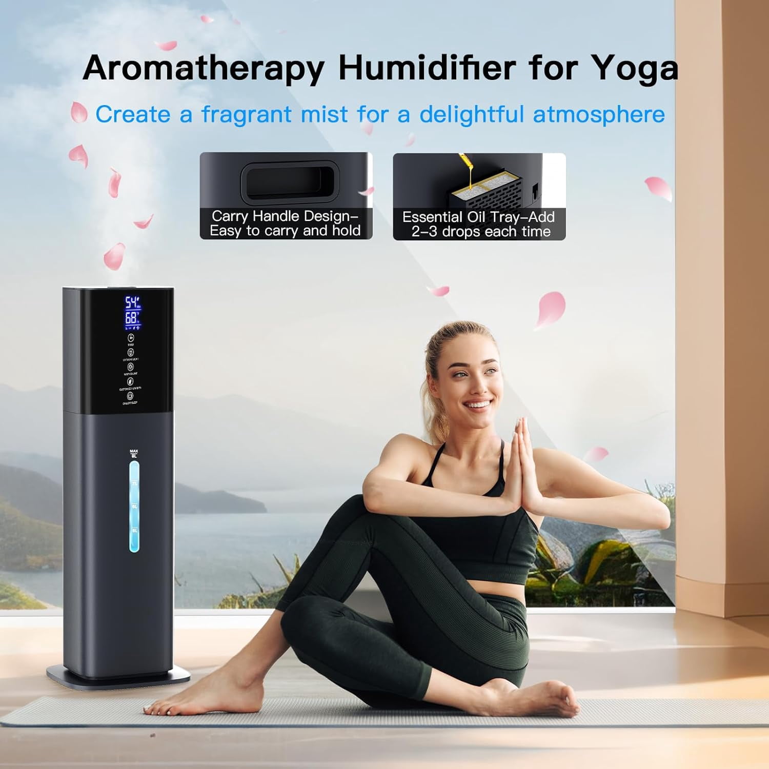 Humidifiers Large Room Bedroom with 7 Colors Light, 2.1Gal(8L) 3 Speed Quiet Ultrasonic Cool Mist Humidifier with 360° Nozzle, Humidity Setting, Timer,Aroma Box for Home Plant Baby Yoga Sleep (Black)