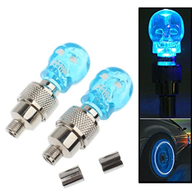 Rtengtunn Tapa de válvula con forma de calavera de 2 piezas Luz LED Luz de neumático de rueda para automóvil Motocicleta Bicicleta - Azul MFZFUKR LL-1256