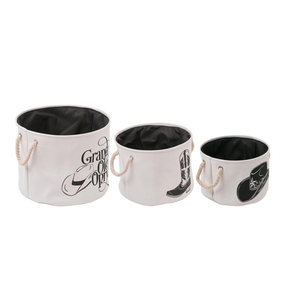 American Art Decor Grand Ole Opry Boot and Cowboy Hat Printed Fabric Basket Set of 3 - 15" x 11.5"