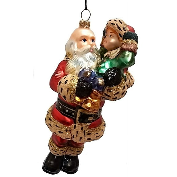Santa Carrying a Child Polish Glass Christmas Ornament Tree Decoration