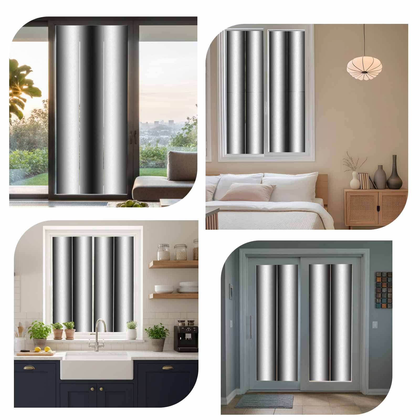 Black White Window Privacy Film, Gradient Gray Monochrome Minimalist Stripe Static Cling UV Sun Blocking Tint Film Heat Control Windows Films for Bedroom Bathroom, Window Stickers 35.4"x78.7"