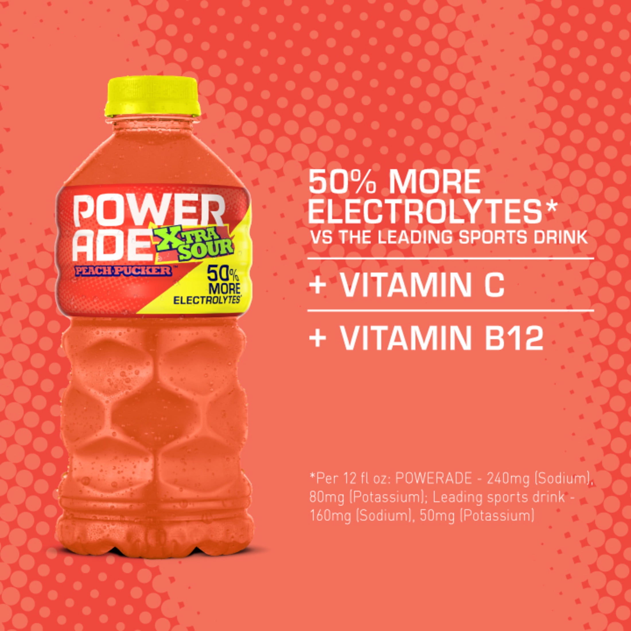 POWERADE XTRA SOUR Peach Pucker Electrolyte Sports Drink Bottle, 28 fl oz