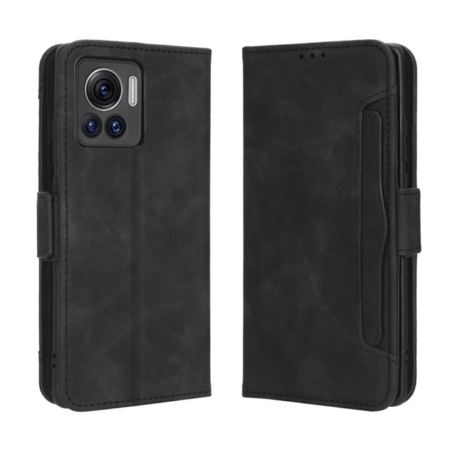 Case for Motorola X30 Pro 5G Cover Adjustable Detachable Card Holder Magnetic closure Leather Wallet Case - Black