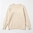 thumbnail image 5 of Women's Crew Neck Long Sleeve Sweatshirt Drop Shoulder Scallop Hem Casual Pullover Top Fall Layering White,S, 5 of 5