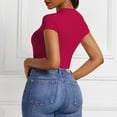 thumbnail image 5 of Pounoo Women's Bodysuits Short Sleeve Crew Neck Solid Color Slim Fit Jumpsuits Casual Daily Wear Stretchy Comfortable Bodycon Tops Gift, 5 of 6