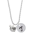 thumbnail image 1 of Delight Jewelry Silvertone Large Yellow Jacket - Mascot Silvertone Script Initial Disc - F - Charm Necklace, 20"+3", 1 of 4