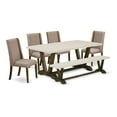 thumbnail image 2 of East West Furniture V-Style 6-piece Wood Dining Set with Linen Seat in Brown, 2 of 6