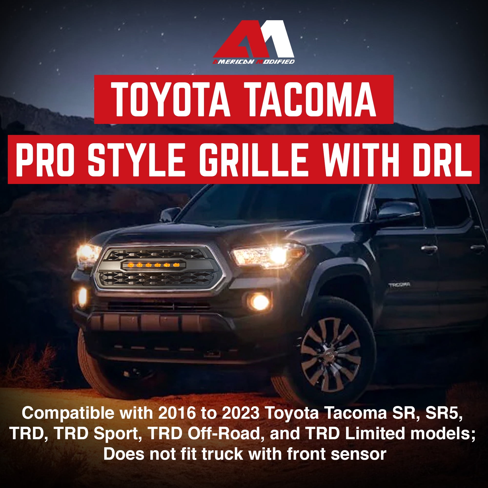 AMERICAN MODIFIED Pro Grille w/ Off Road Lights for 2016-23 Tacoma, Black