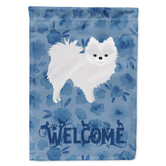 Carolines Treasures CK6094GF White Pomeranian Welcome Flag Garden Size Small multicolor