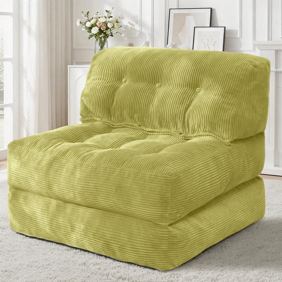Green Corduroy Folding Sofa Bed Convertible Sleeper Chair With Back Support And Pillow