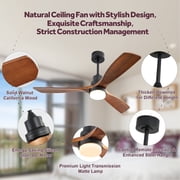 52Ceiling Fan with Light and Remote 3 Solid Wood Blades Ceiling Fan with 6-Speed Reversible DC Motor