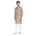 thumbnail image 2 of In-Sattva Men's Cotton Folk Print Banded Sattva-Collar Knee-Length Kurta Tunic; Heritage Beige ; LG, 2 of 2