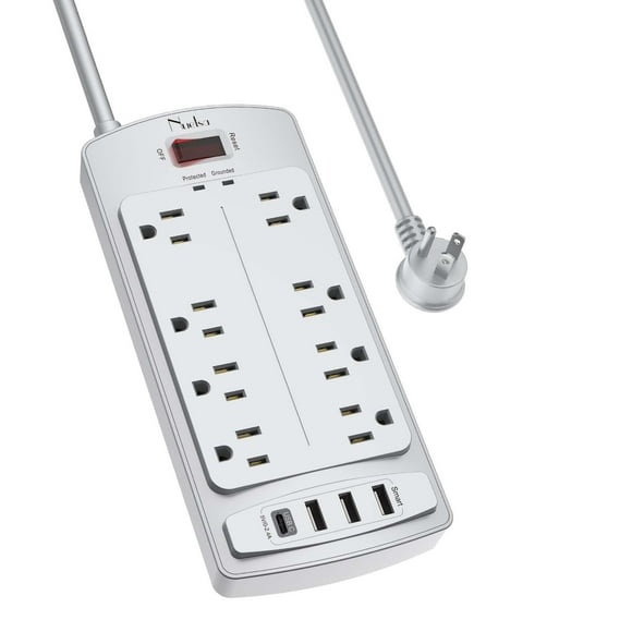 Protector contra sobretensiones Nuetsa Power Strip con 8 enchufes y 4 puertos USB