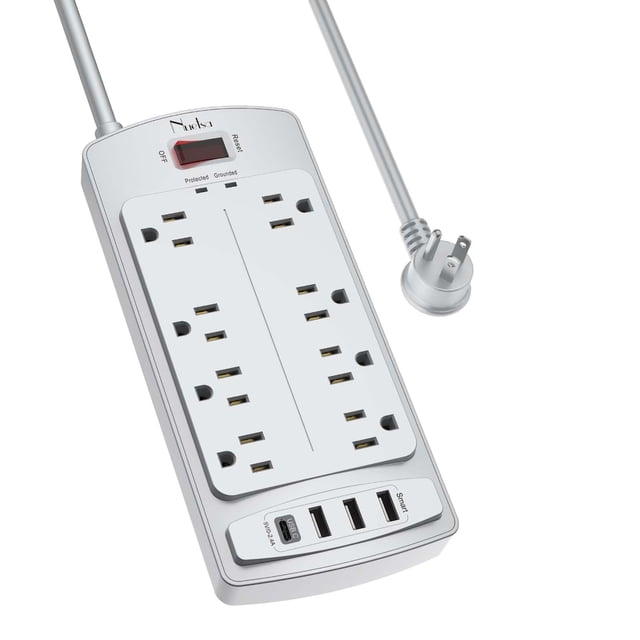Protector contra sobretensiones Nuetsa Power Strip con 8 enchufes y 4 puertos USB