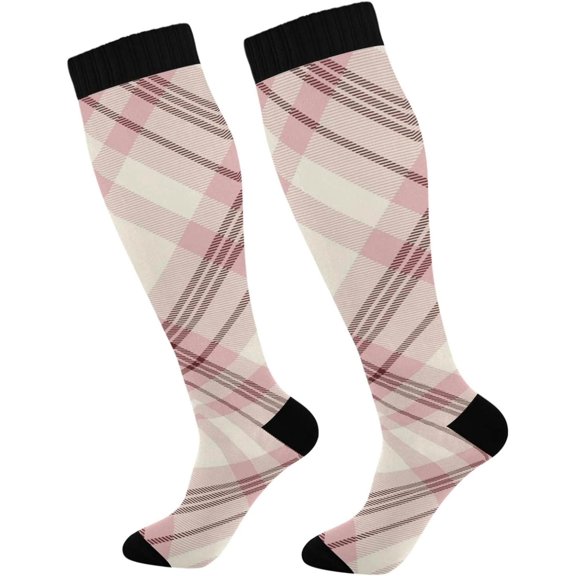 GZHJMY Buffalo Plaid Compression Socks, Women Men Long Stocking (20-30mmHg), Travel Knee High Stockings for Athletic Sports,Running,Cycling,Nursing
