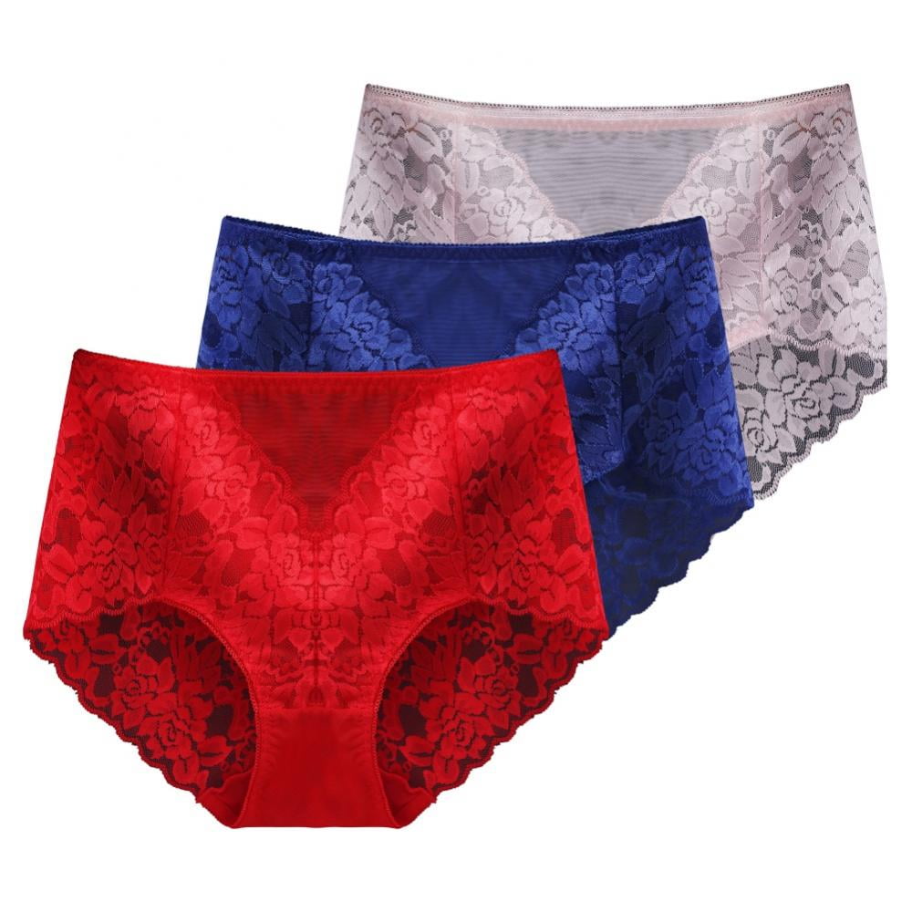 WYCSDD 3Pcs Bow Lace Panties Women Underwear Solid Colid Soft