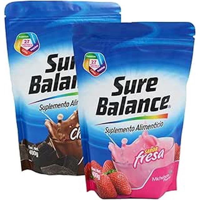 2 PACK - Sure Balance Chocolate/Fresa - Contiene 27 vitaminas y minerales, con probioticos, antioxidantes, lipidos, proteinas, colina